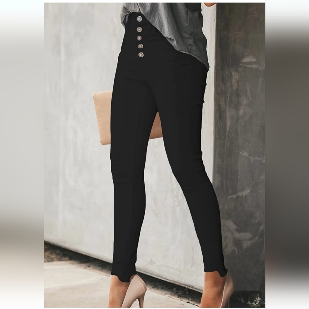 Button Fly High Rise Distressed Ripped Black Skinny Jeans | Size 6